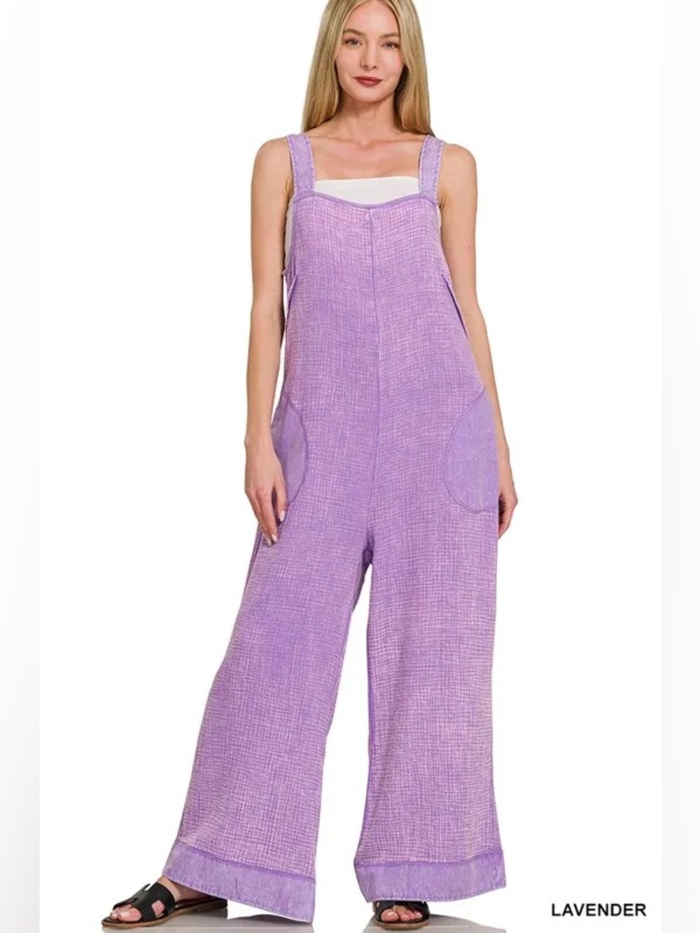 192 • Zenana Outfitters Lavender Wide-Leg Double Gauze Jumpsuit